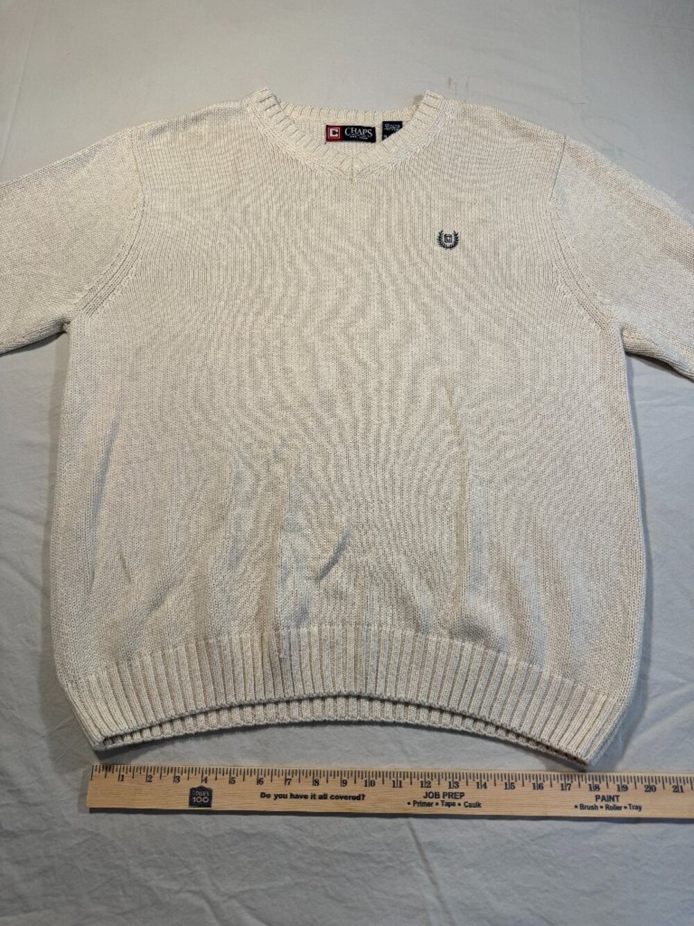 Chaps Ralph Lauren Cream V Neck Sweater Ribbed Knit XL Gift Preppy Old Money Y2K